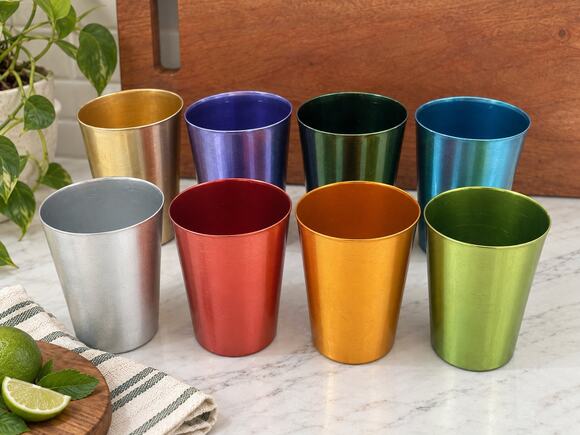 bascal Other - Vintage Set of 8 Anodized Aluminum Tumblers Multicolor MCM Bascal & Unmarked
